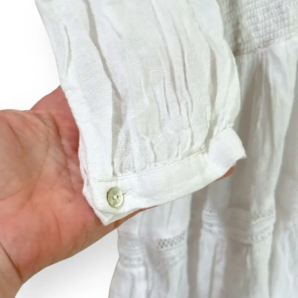 Rails Jasmine White Lace Detail Dress Linen Blend Long Sleeve Womens Size Small - Picture 6 of 14